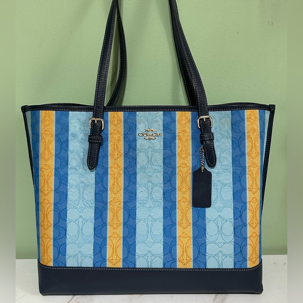COACH Mollie Tote Striped Signature Jacquard